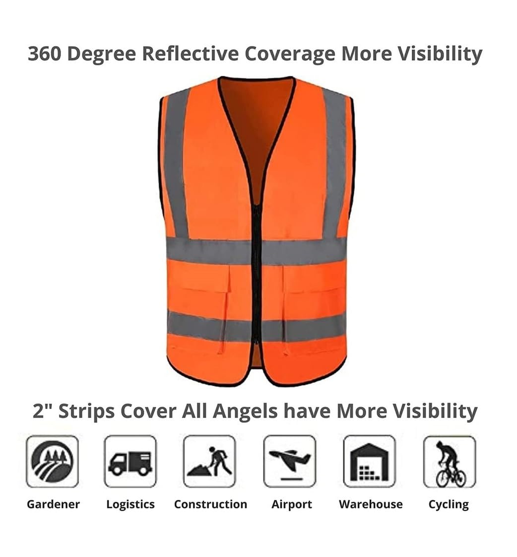 ANGELSAFE® High Visibility Reflective Safety Vest with Zipper, 2 Pockets, Polyester, Orange 2