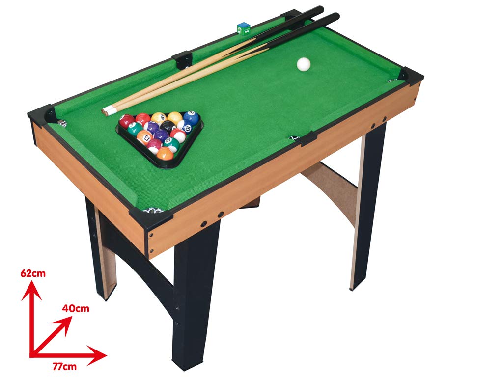 Teorema Giocattoli, Biliardo da Casa, Mini Tavolo da Biliardo Classico con Vere Palle e Stecche in Legno, Gioco per Bambini, Ragazzi e Adulti, Completo di Accessori (77x62x40 cm)