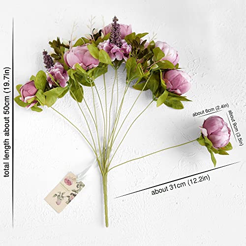 Image of FiveSeasonStuff Vintage Artificial Peonies Silk Peony Flowers and Hydrangeas for Wedding Bridal Home Decor - Beautiful Floral Centerpiece Arrangement Decoration with 2 Bouquets (Puce Purple)