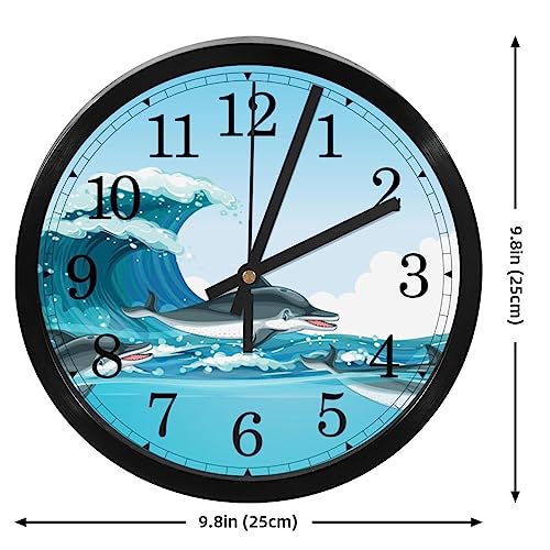 Horloge murale pour maison et école avec décor de dauphins mignons