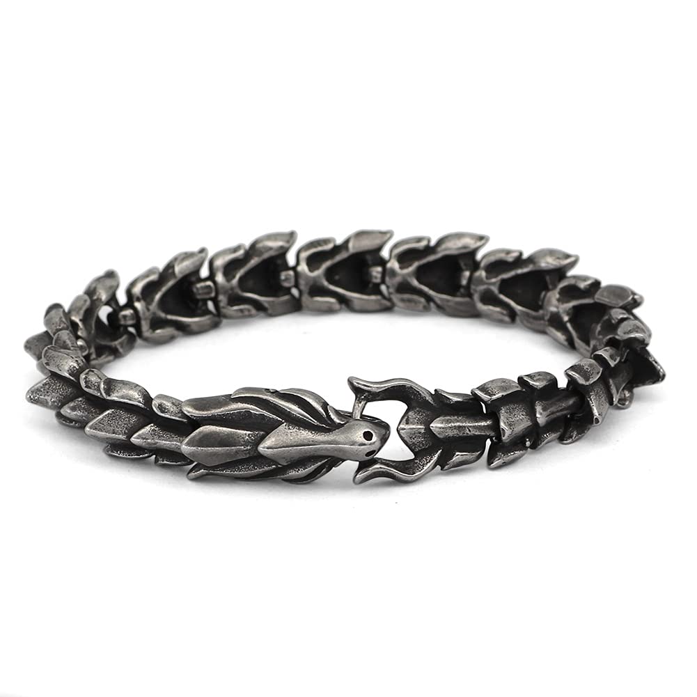 GuoShuangViking Dragon Scandinavian Link Bracelet Punk Stainless Steel Viking Jewelry for Men Gift Amulet Jewelry with Valknut Gift Bag