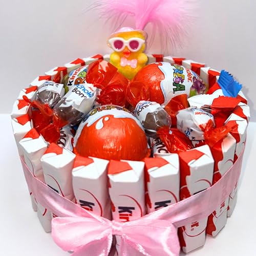 Donda's House® Mona de Pascua. Huevo de Pascua. 40 Piezas Kinder. Huevo Sorpresa kinder, Schokobons. Pollito de Pascua. Mona de Chocolate. (Rosa)