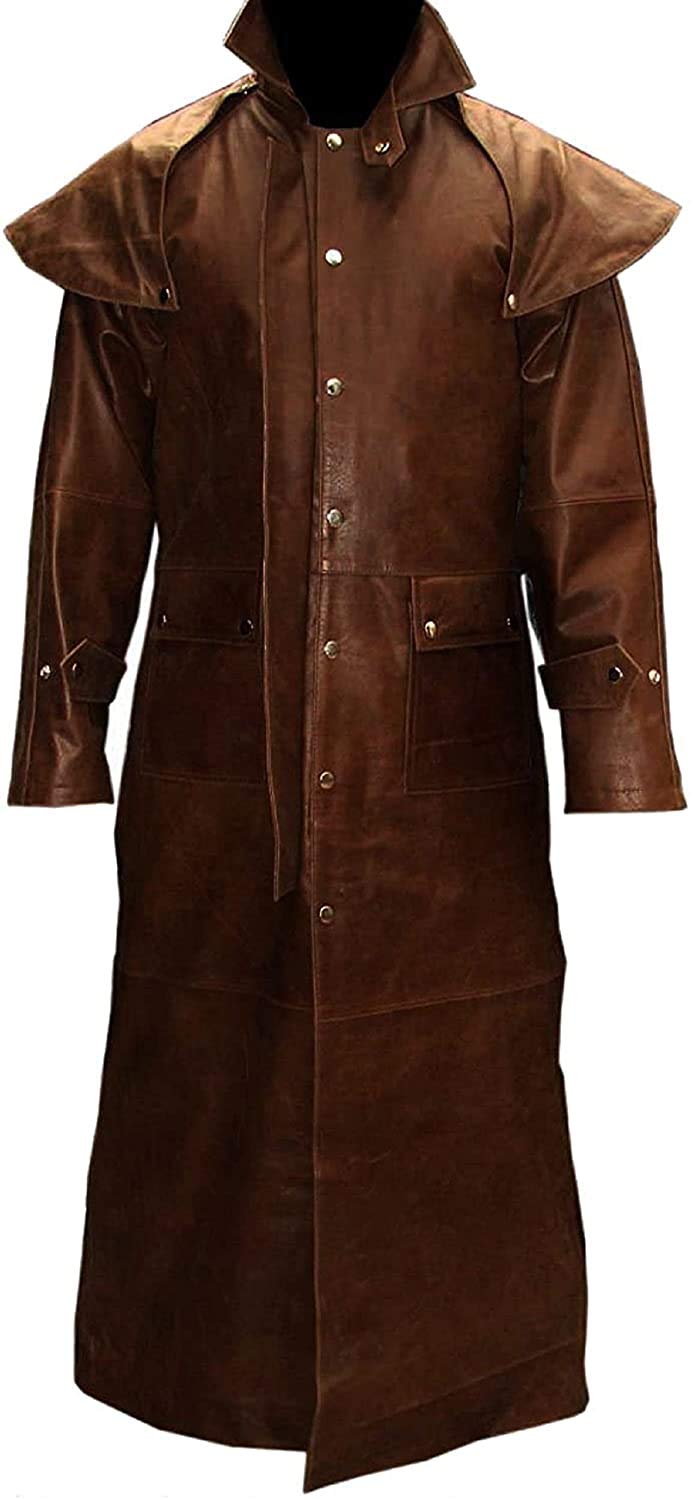 Cappotto lungo da uomo, in vera pelle, colore: Nero