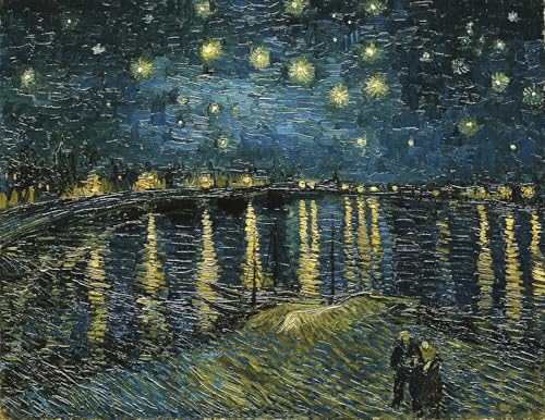 KUSTOM ART Poster mural décoratif série peintres célèbres Van Gogh Nuit étoilée sur le Rhône Impression artistique sur papier couché 40 x 30 cm sans cadre