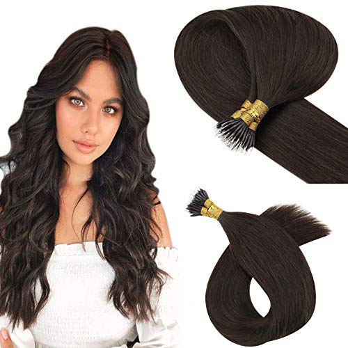 YoungSee 14inch Fusion Nano Ring Hair Extensions Human Hair Darkest Brown Pre Bonded Hair Extensions Human hair Nano Tip Hair Extensions 50grams 50strans