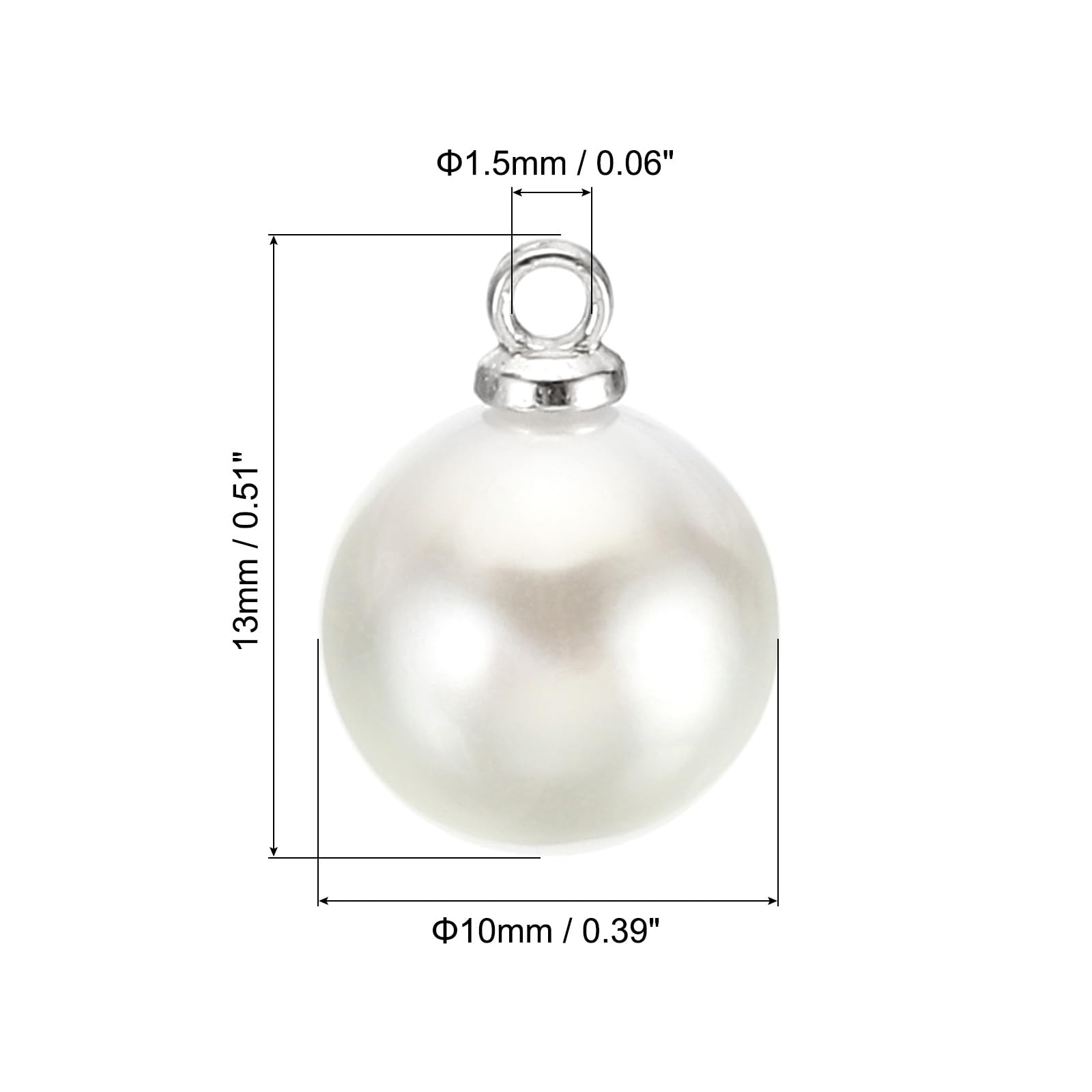 PATIKIL 10mm Pearl Charm, 150Pcs Faux Pearl Pendant Charm for DIY Wedding Crafts Silver White - Image 2
