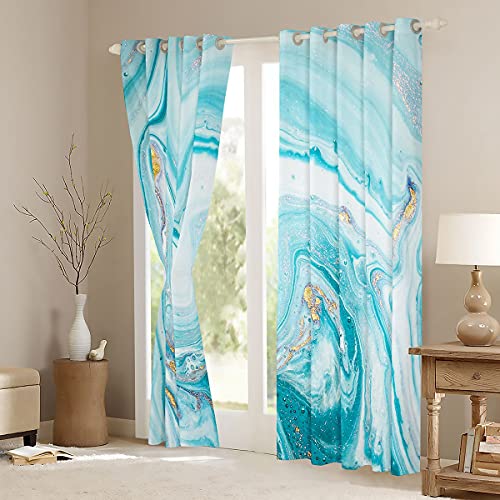 Homemissing Teal Marble Window Curtains For Bedroom Living Aqua Marble Curtains Turquoise Window Drapes For Boys Girls Kids Colorful Abstract Art Treatments,W46*L54 - Image 3