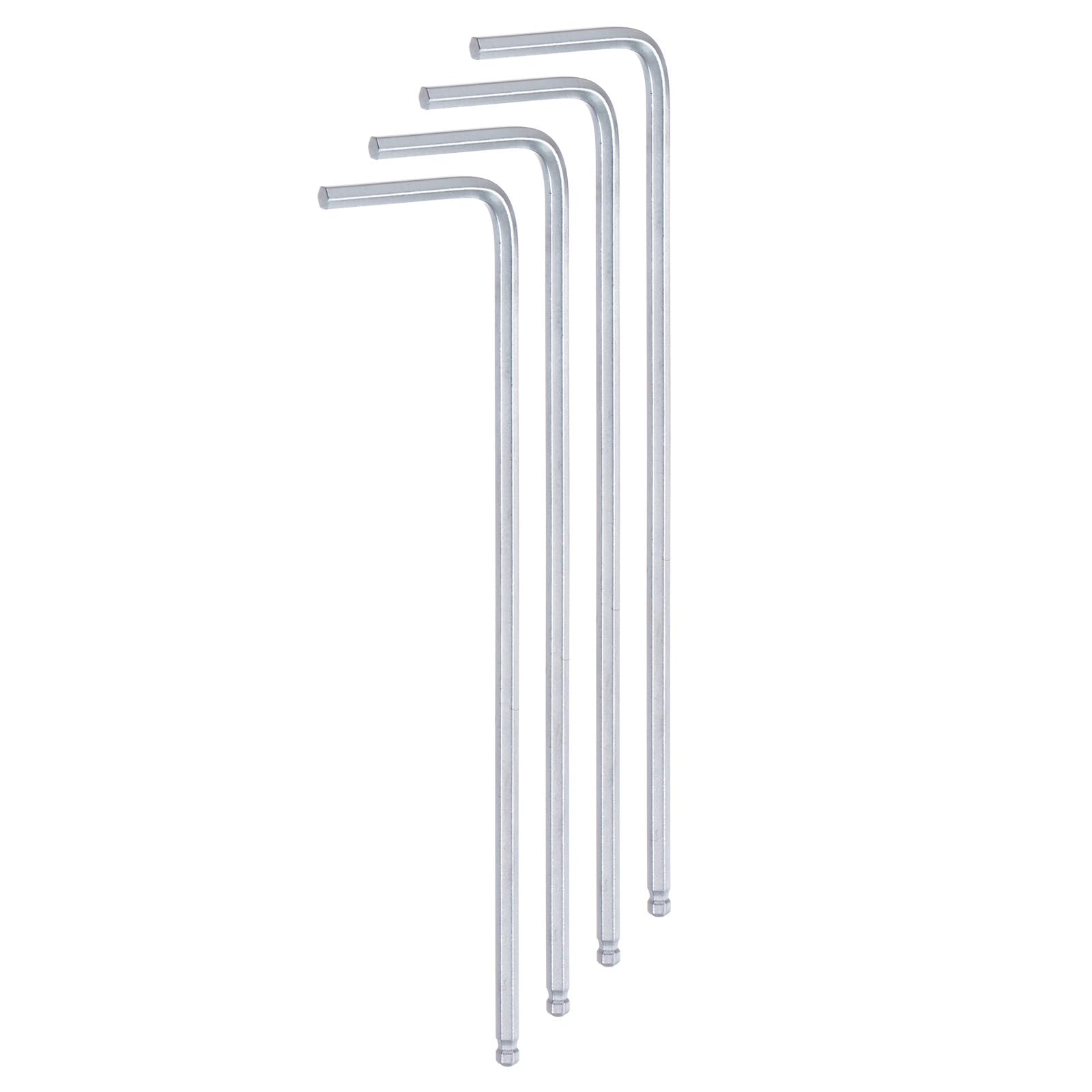 QUARKZMAN 2mm Llave Hexagonal de Bola en Forma L Tono Plateado 4pcs | Brazo Largo, Acero Cromado, Vanadio, Métrico, para Herramientas de Reparación en el Hogar