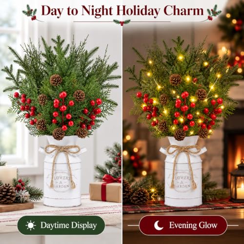 Image of Christmas Table Decor with Metal Pot, Winter Xmas Centerpieces for Tables