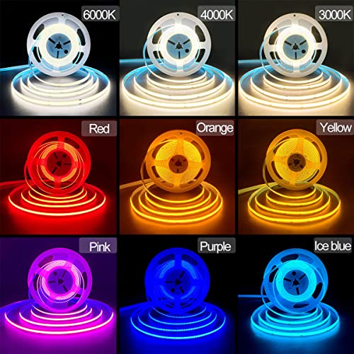 Image of HAMRVL COB LED Strip Lights Natural White 4000k, DC12V, 480leds /M 16.4ft, Super Bright CRI90 Flexible LED Tape 8mm for Indoor Home Cabinet, Bedroom, Kitchen, Backlight DIY Lighting (Without Adapter)