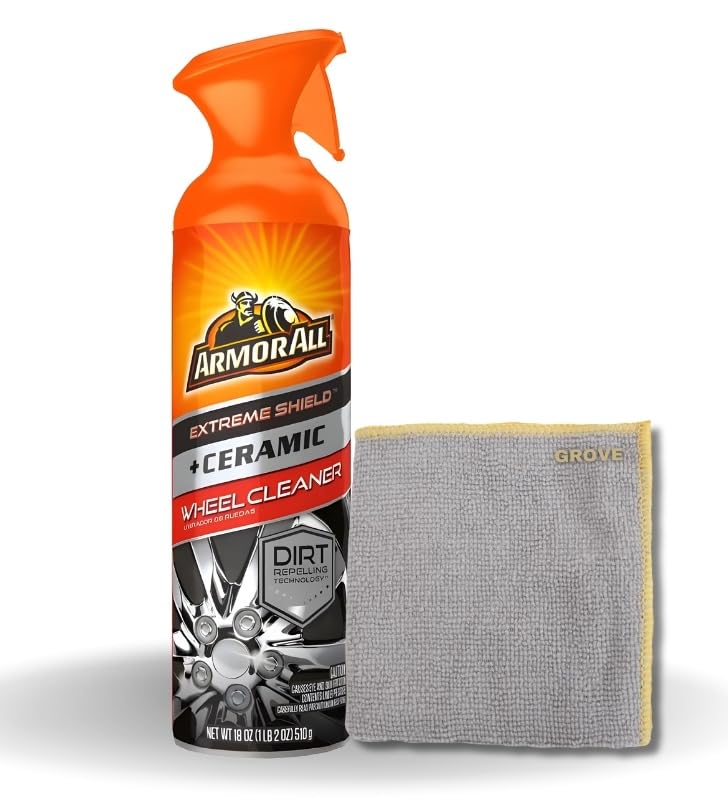 Ceramic Wheel Cleaner Spray 18 oz Bundle with Microfiber Cloth - Ceramic Technology for Long-Lasting Protection - All Wheel Cleaner Spray to Repel Dirt and Grime - Wheel Tire Cleaner - (2 Items)