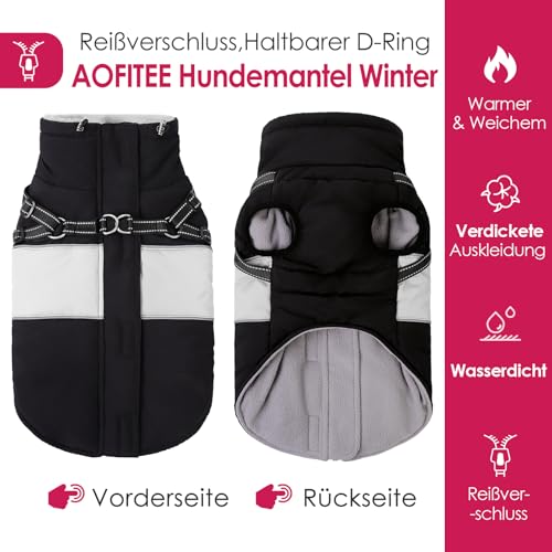 AOFITEE Hundemantel Winter Grosse Hunde, Warme Hundejacke Wintermantel mit Geschirr, Wasserdicht Hunde Winterjacke Warmer Hundemäntel Fleece Winterweste für Labrador, Windhund, Golden Retriever, 2XL