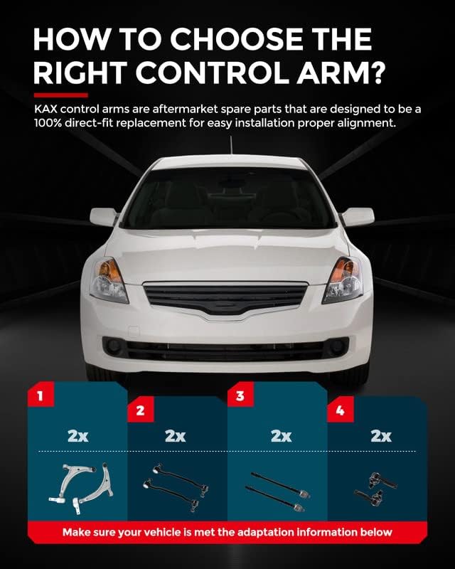 K620166 Front Lower Control Arm, Front Lower Control Arm Kit Replacement for 2002-2006 Altima 2004-2008 Maxima -w/Ball Joints Tie rods Replace K620166 K620167 K90352 K90353 EV427 ES3438