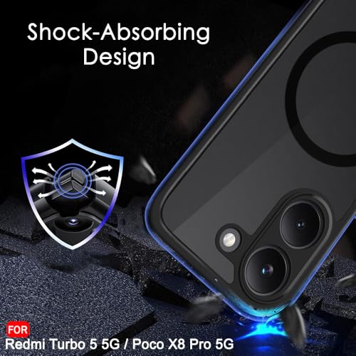 Image of TheGiftKart Hybrid Shockproof Back Cover Case for Mi Redmi Turbo 5 5G / Poco X8 Pro 5G Compatible with MagSafe | Hard Back Cover Case (PC & TPU, Translucent Smoke Matte Back, Black Sides)