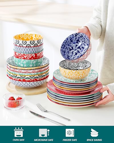 Image of vancasso SELENE Plates and Bowls Set for 6, 24 Pieces Dinnerware Sets, Mircowave and Dishwasher Safe Dishes Set, Porcelain Muted Dinnerware