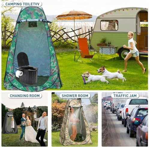Inodoro portátil para camping con tienda de privacidad emergente, inodoro plegable ultraligero de 14.5'' para adultos, compacto para senderismo, viaje en RV, camión, pesca, playa miniatura 2