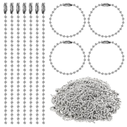 300 pcs 3.9 in Ball Chains Keychain Tag Keychain Ball Chain Bulk Beaded Chain Connector Chains for Keychains Dog tag Chain Key Chain Links Silver Nickel Plated Metal 2.4mm Ball Bead Chains