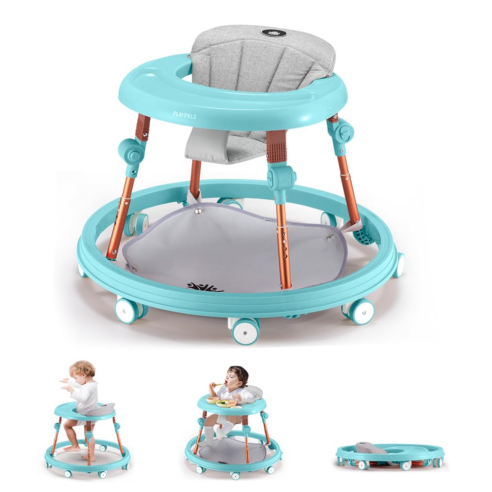 PlayPals 3-in-1 Baby Lauflernhilfe mit Fußpolster für Babys von 6–18 Monaten | 4-fach höhenverstellbar, abnehmbares Fußpolster, geräuscharme 360°-Rollen, klappbares Design