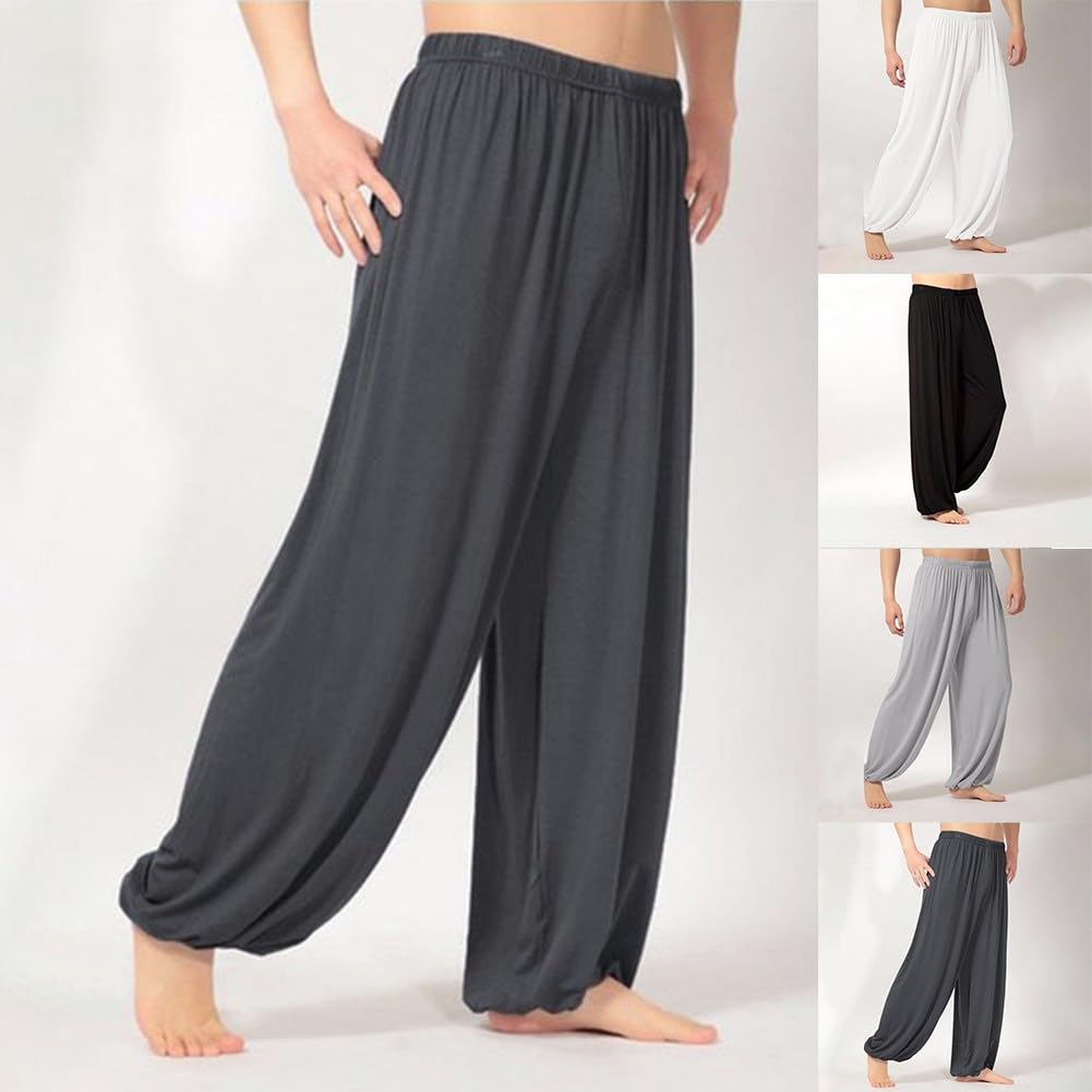 Feegow Erkek Pamuklu Tai Chi Pantolon Çin Kung Fu Dövüş Sanatları Üniforma Pantolonları Shaolin Wing Chun Antrenman Nefes Alabilir Bol Kesim Günlük Giyim (L Koyu for GRI)