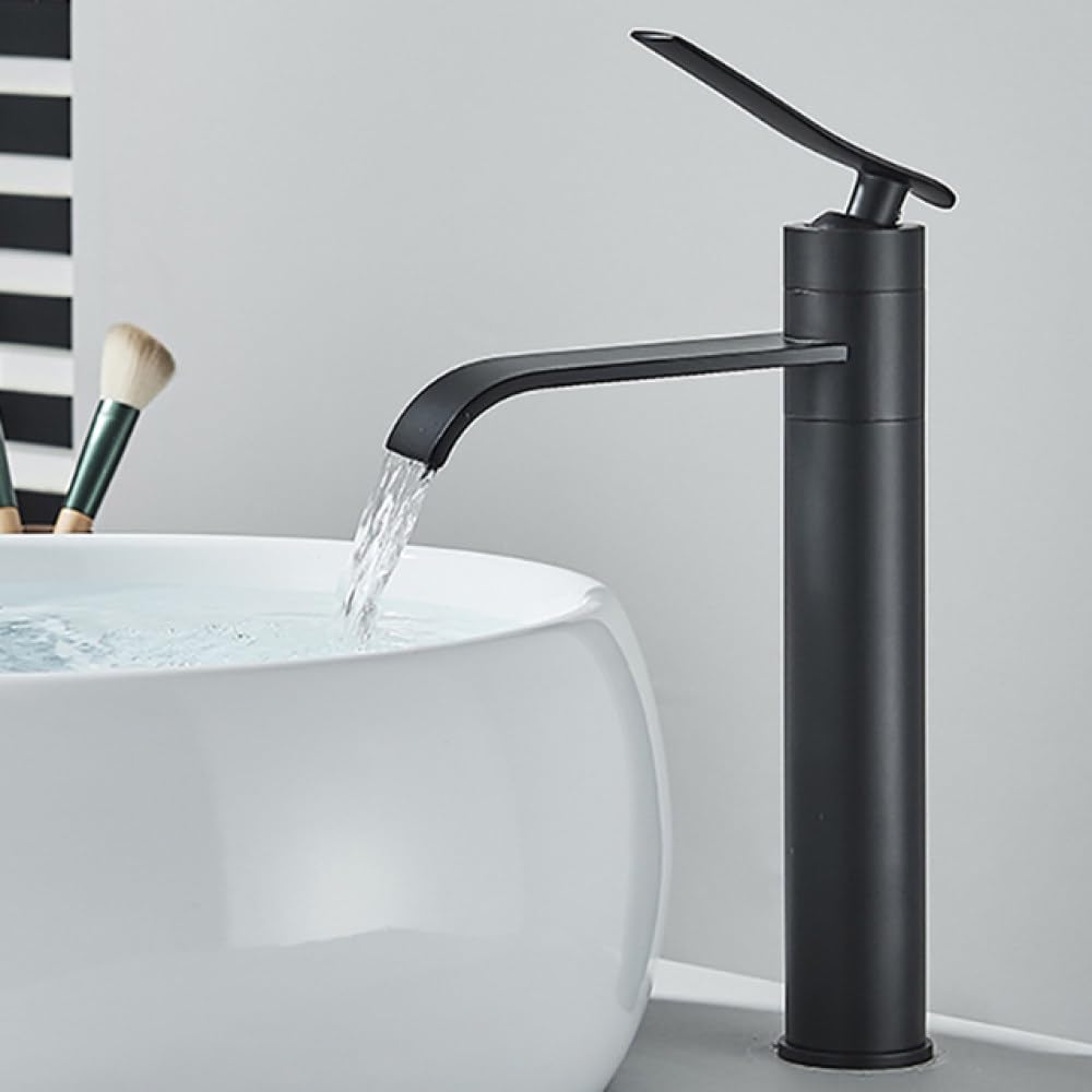 Mitigeur cascade noir pour lavabo de salle de bain eau chaude et froide