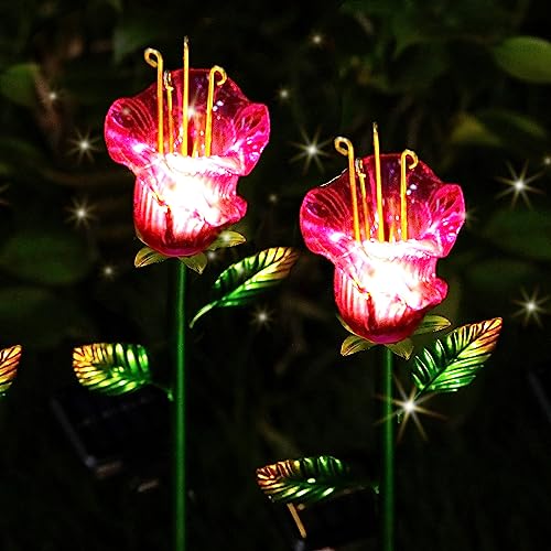 VChymm Outdoor Decorative Flowers 2 Pack, Waterproof Pink Glass Lily
