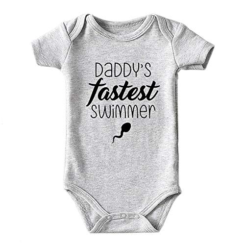 shlrzy Daddy's Fastest Swimmer Baby Boy Clothes Unisex Onesies Gray 6-9Months
