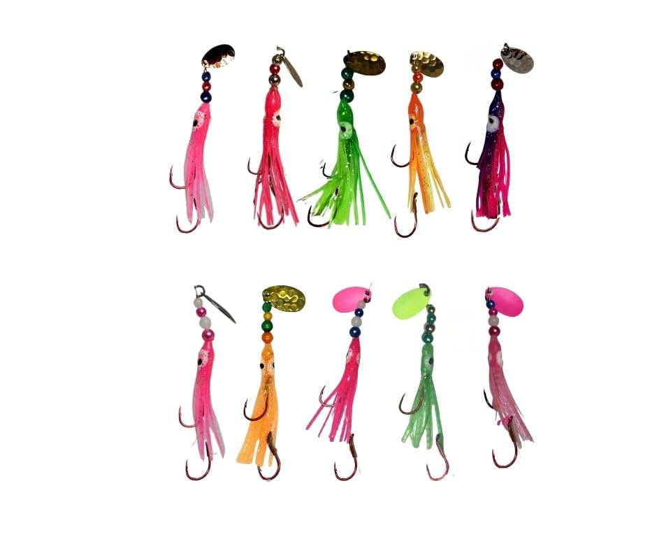 KOKOPROS Squid Fishing Hoochies 10 Pack -Glow Fresh Water Kokanee...