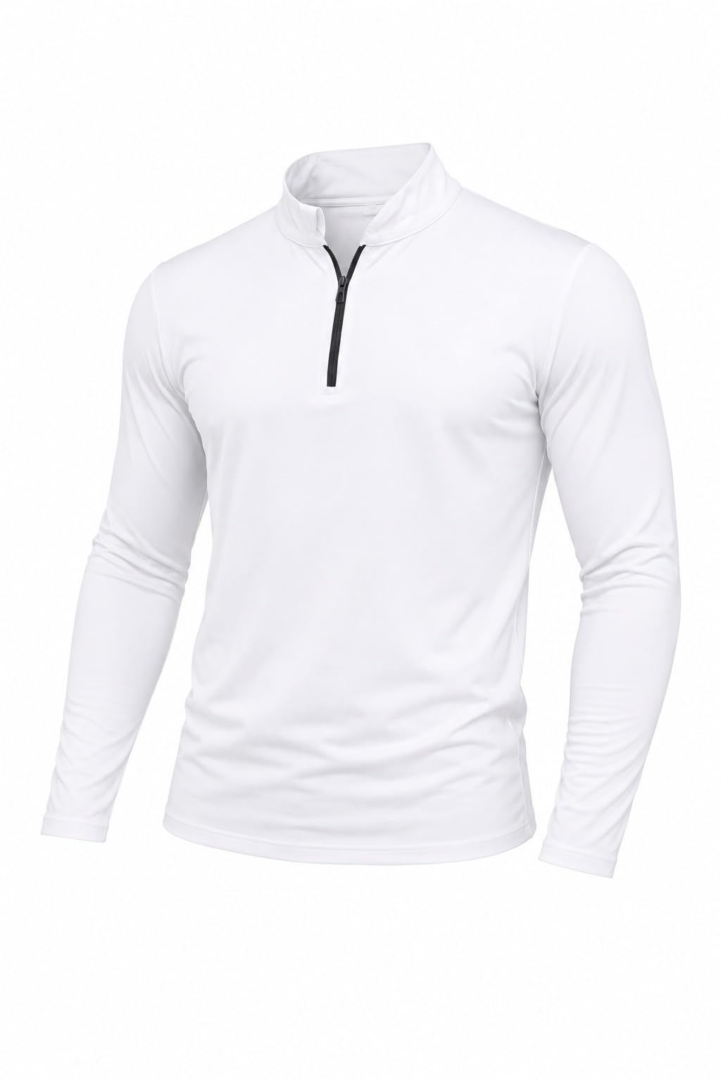 UHAN Men's White Full Sleeve Quarter Zip Sports T-Shirt
