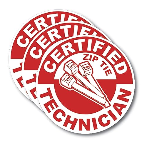 Image of (3 Pack) Zip Tie Certified Sticker - Zip-Tie Technician - Funny Stickers for Hardhat, Toolbox, Mechanic - 5 inch On Longest Side - Sticks to Any Smooth Flat Surface - Fun Gag Gift Warehouse - Premium