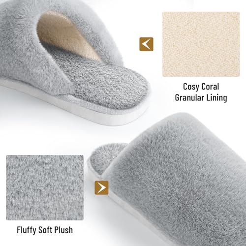 Fluffy Slippers Women,Memory Foam Ladies Slippers for House,Cosy Women's Slippers Faux Fur Lined,Anti-Slip Mens Womens Slippers Outdoor Shoes,Plush Home Slippers for Women,Winter Christmas Gifts - Image 3