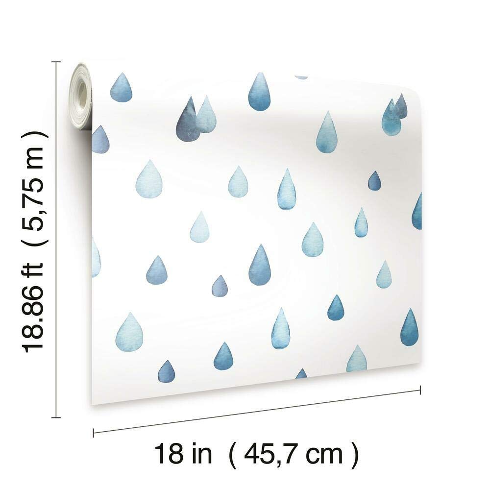 RoomMates RMK11468RL Clara Jean Raindrops Peel and Stick Wallpaper, Blue, White, 18 inch wide x 18.86 feet - Image 3