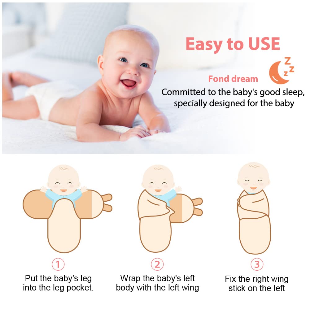 Vicloon Baby Swaddle Coperta, 2 Pezzi in 100% Cotone, Sacco Nanna per Bebè Regolabile, Copertina Avvolgente per Fasciature 0-3 Mesi, Taglia S (Gelato e Coniglio)