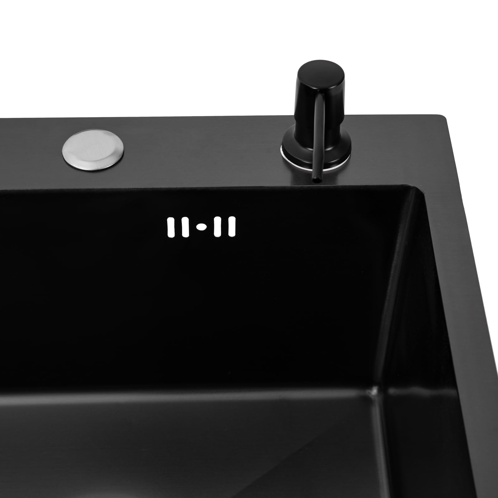 Lavello da incasso, 40 x 45 cm, in acciaio inox, rettangolare, da incasso, set completo, cucina singola, nero (lavello, dispenser di sapone e cestello di scarico)
