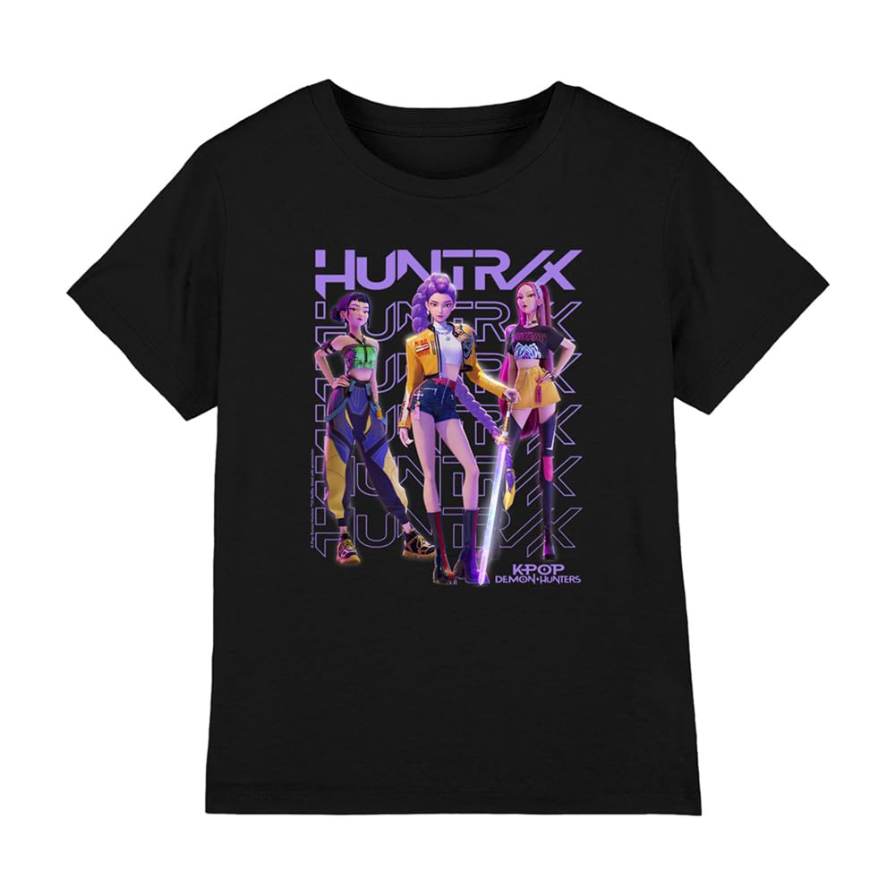 K-Pop Demon Hunters - Huntrix Huntr/X Golden Trio Pose Kids T Shirt, Black, 7-8