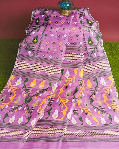 Image of Mayabi Women's Dhakai Jamdani Cotton Silk Saree Traditional Bengali Tant Korat Work, Without Blouse Piece
