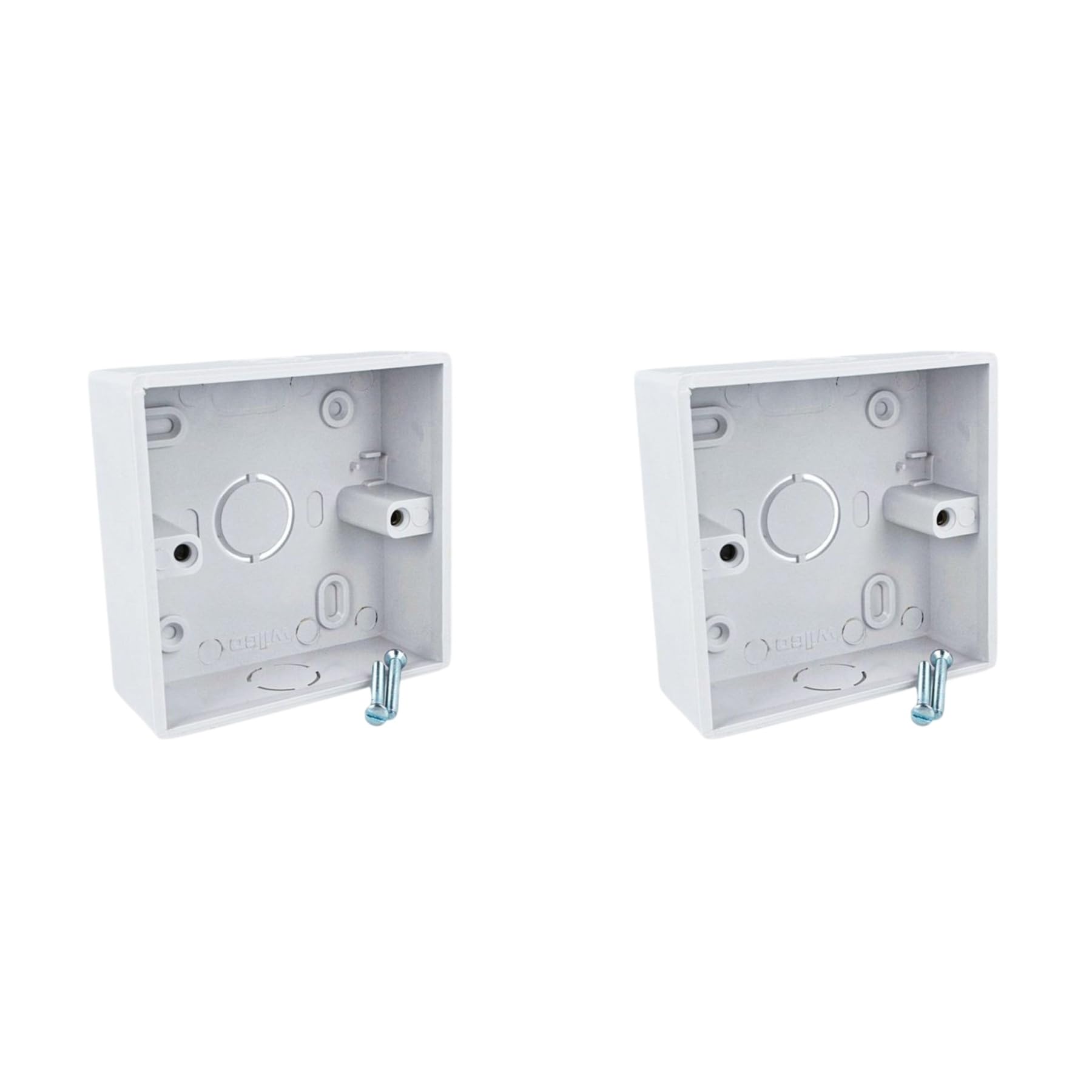 2 Pezzi Scatola Esterna 502, Cassetta da Parete Portafrutti 2 Moduli, 86 x 86 x 33 mm, Scatola Quadrata IP40, Colore Bianco, Compatibile con Serie Civili