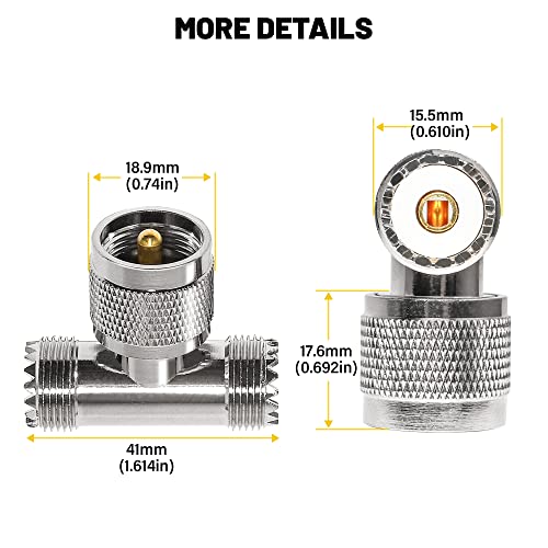 Conector coaxial Anina UHF macho a doble UHF hembra 2 unidades miniatura 6