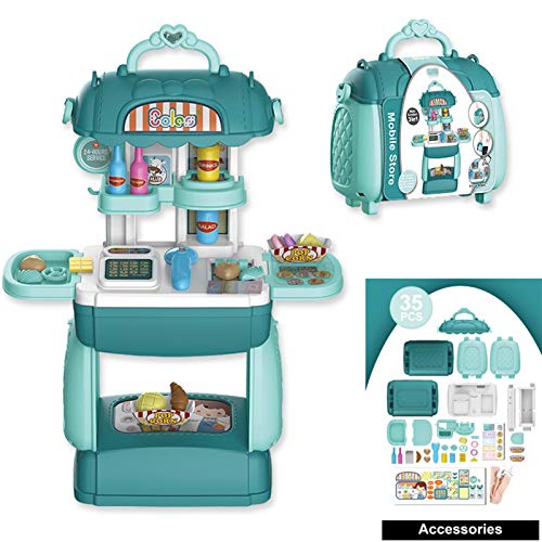 Yiida Lebensmittelgeschäft Pretend Play Ice Cream Einkaufswagen, Simulation Supermarkt Shopping Spielzeug mit Koffer… – Bild 6