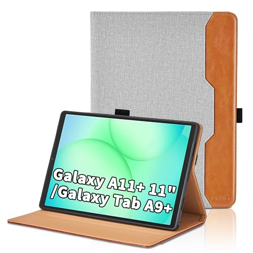 Case for Samsung Galaxy Tab A11+ A11 Plus 2025 11 inch/Galaxy A9+ A9 Plus 11 inch (SM-X230/SM-X236B/SM-X210) 2023 PU Leather Cover with Pocket & Pencil Holder, Multi-Angle Viewing Stand Cover -Grey