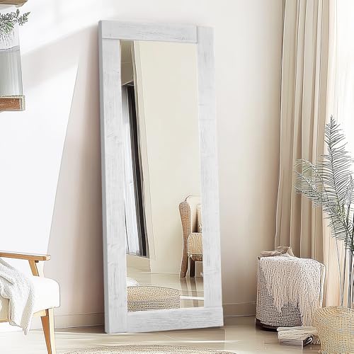 Image of 65x24in Full Length Mirror, Solid Wood Convex Frame, White