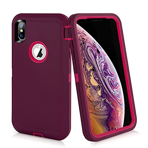 Ballaber for iPhone Xs Max Case Defender Durable Heavy Duty 3 in 1 Shockproof Rugged Sturdy Hard PC Bumper Soft TPU Back Dropproof Silicone Protection Dust-Proof 6.5 inch （Wine Red