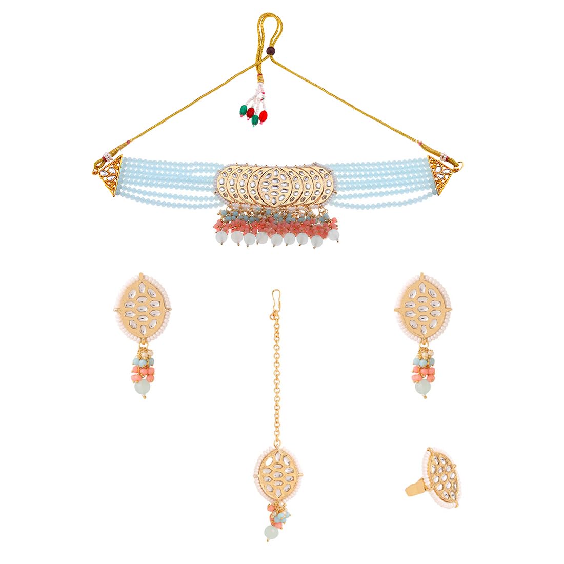 Yellow Chimes Women's Blue Beads Choker Set | Traditional Ethnic Gold Plated Choker Necklace Set for Girls & Women | Bir