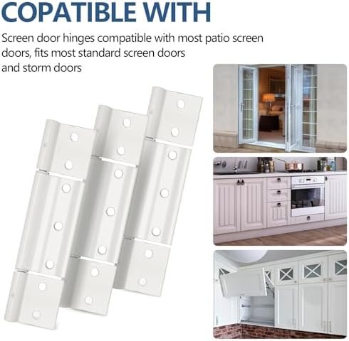 White Aluminum 1/8" Screen Door Hinge Replacement Fits Larson Grooved Center Storm Doors - Extruded 3 Pack Kit Compatibl