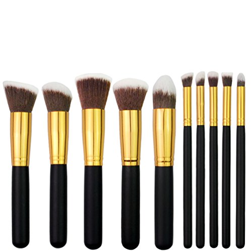 Outop 10pcs Roll up Case Cosmetic Brushes Kits Pro Wooden Handle Makeup Brushes Tools