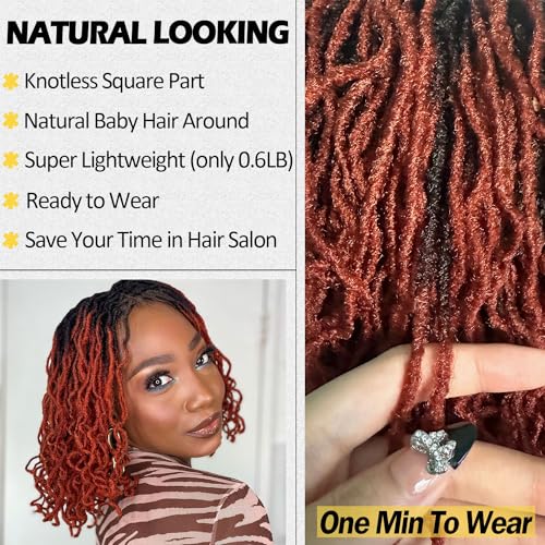 Soku 4X4 Lace Frontal Red Faux Locs Curly Wig 12 Inch Ruby Copper Red Twist Dreadlock Wigs For Women Afro Curly Braids Synthetic Wig thumb #3