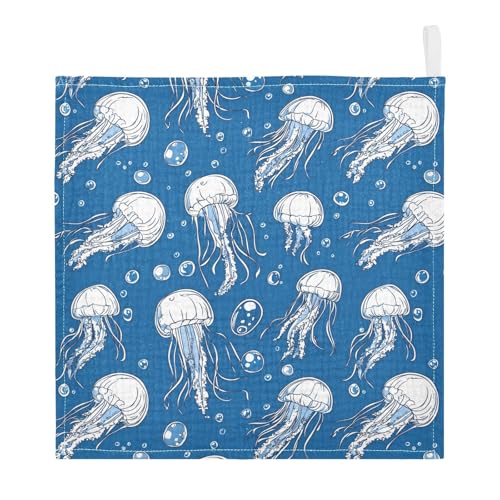 Image of vvfelixl Jellyfish Bubbles Baby Burp Cloths Baby Muslin Washcloths for Boys Girls Cotton Babys Face Towel for Newborn Infants Soft and Absorbent 11.8 X 11.8 in, 5 Pack