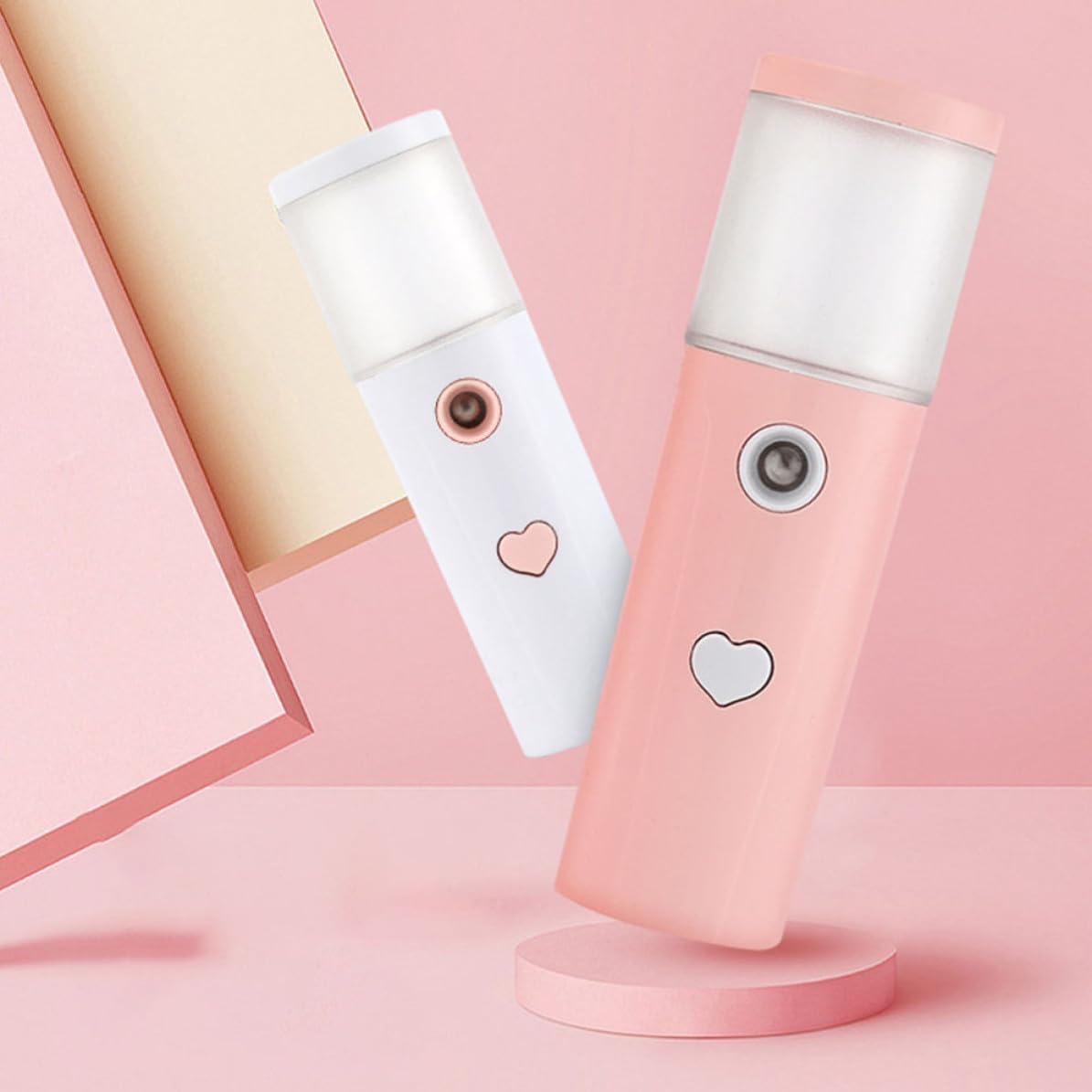 NUOBESTY Portable Nano Mist Sprayer Facial Steamer for Skin Care and Hydration 450mah Rechargeable Battery, Abs Material, Pink Color, for Daily Beauty and Moisturizing
