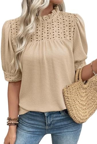 EVALESS Womens Tops Blouses for Women Dressy Casual Waffle Frill ...