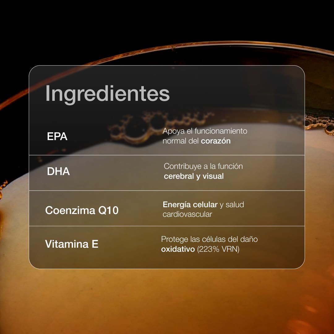 ZZEN - Omega 3 IFOS de 1840 mg | EPA (920 mg) y DHA (690 mg) con Coenzima Q10 (100 mg) y Vitamina E, Corazón, Función Cerebral y Visión, 50 Perlas de Alta Concentración y Biodisponibilidad