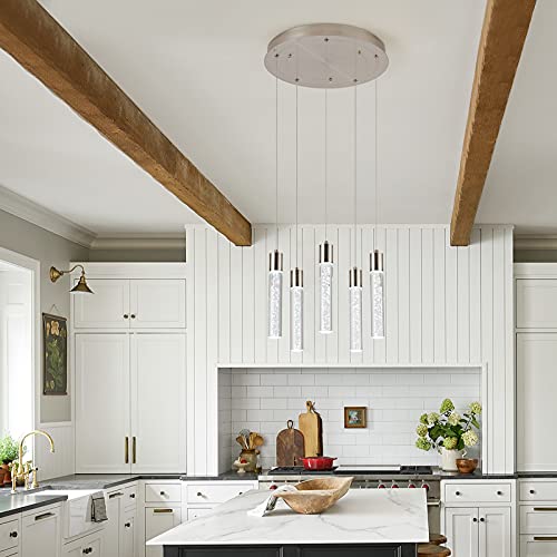 Image of 5-Light Modern Integrated Crystal Pendant Light for Kitchen Island